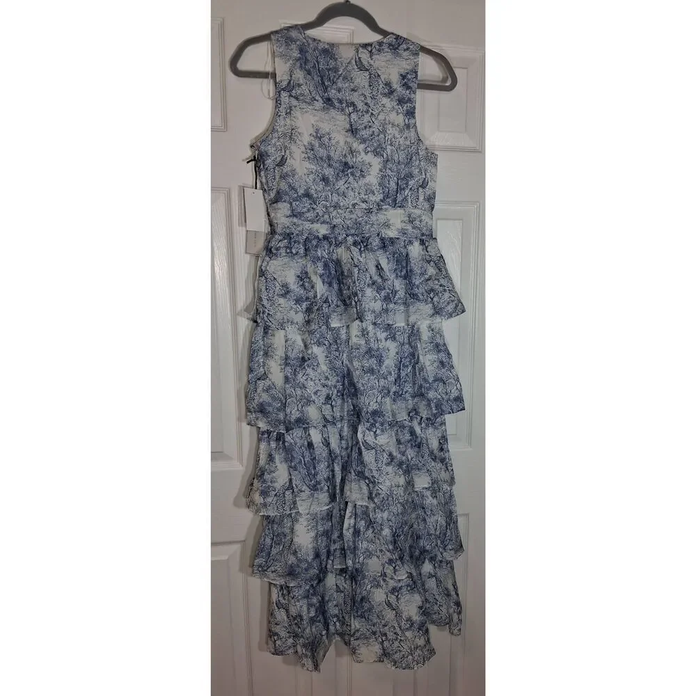 1.state womens size 4 small maxi long tiered dress blue white fairy boho